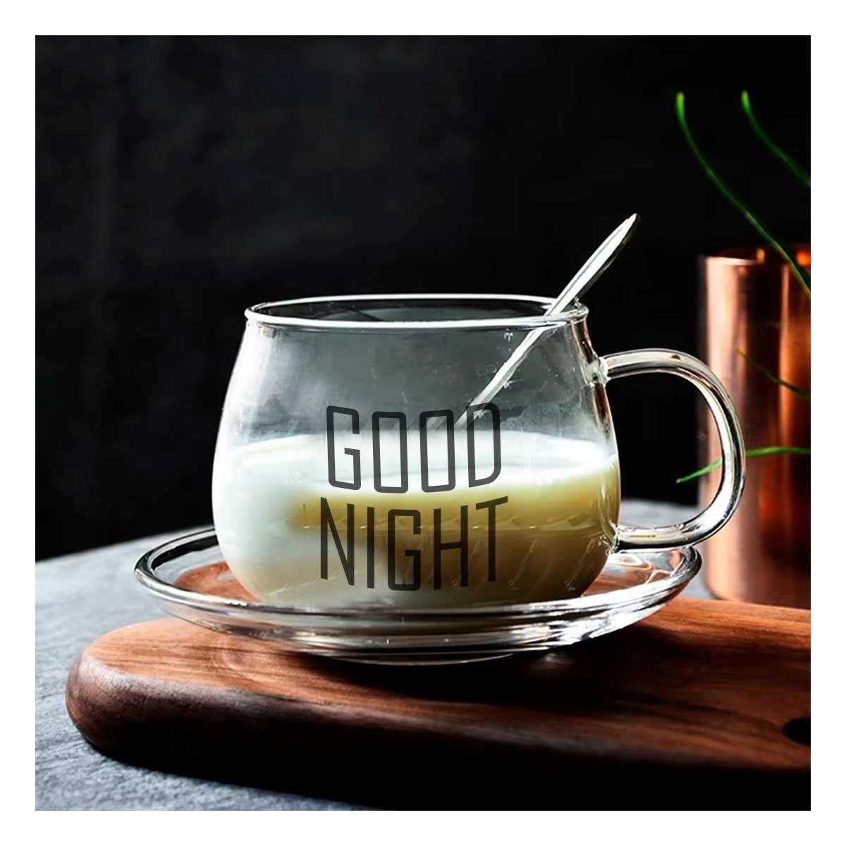 PACK2 COPA 350 ML DE VIDRIO EN COLOR TRANSPARENTE CON MENSAJE GOOD NIGHT - 5