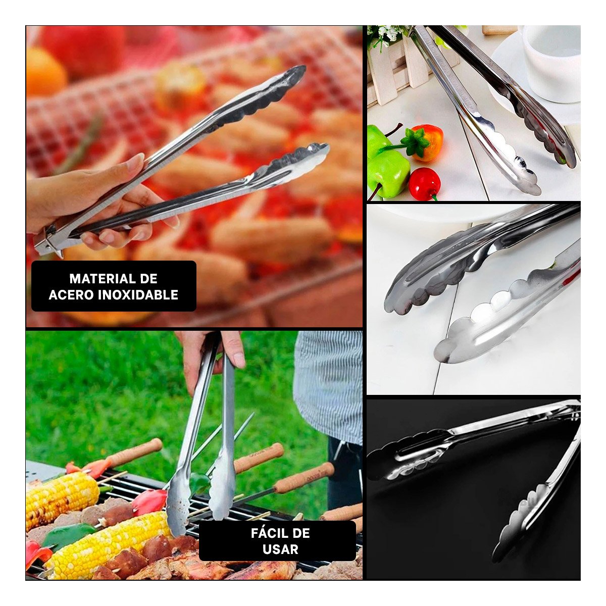 PINZA DE COCINA EN ACERO INOXIDABLE PLATEADO 28,5CMX4CM CON USO VERSATIL Y+PAPEL REGALO - 3