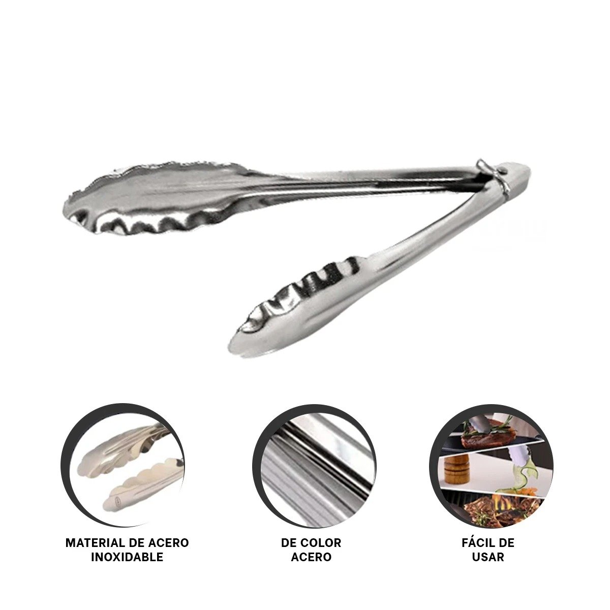 PINZA DE COCINA EN ACERO INOXIDABLE PLATEADO 28,5CMX4CM CON USO VERSATIL Y+PAPEL REGALO - 5