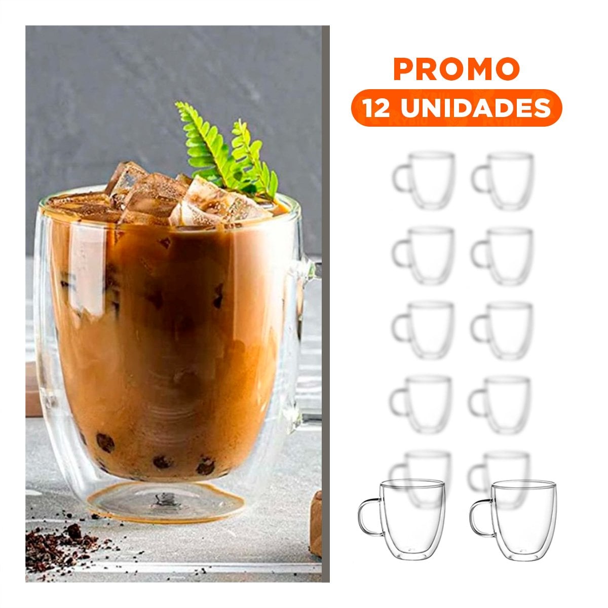 PACK12 JARRO 300 MILILITROS TRANSPARENTE VIDRIO DOBLE CAPA ELEGANTE - 1