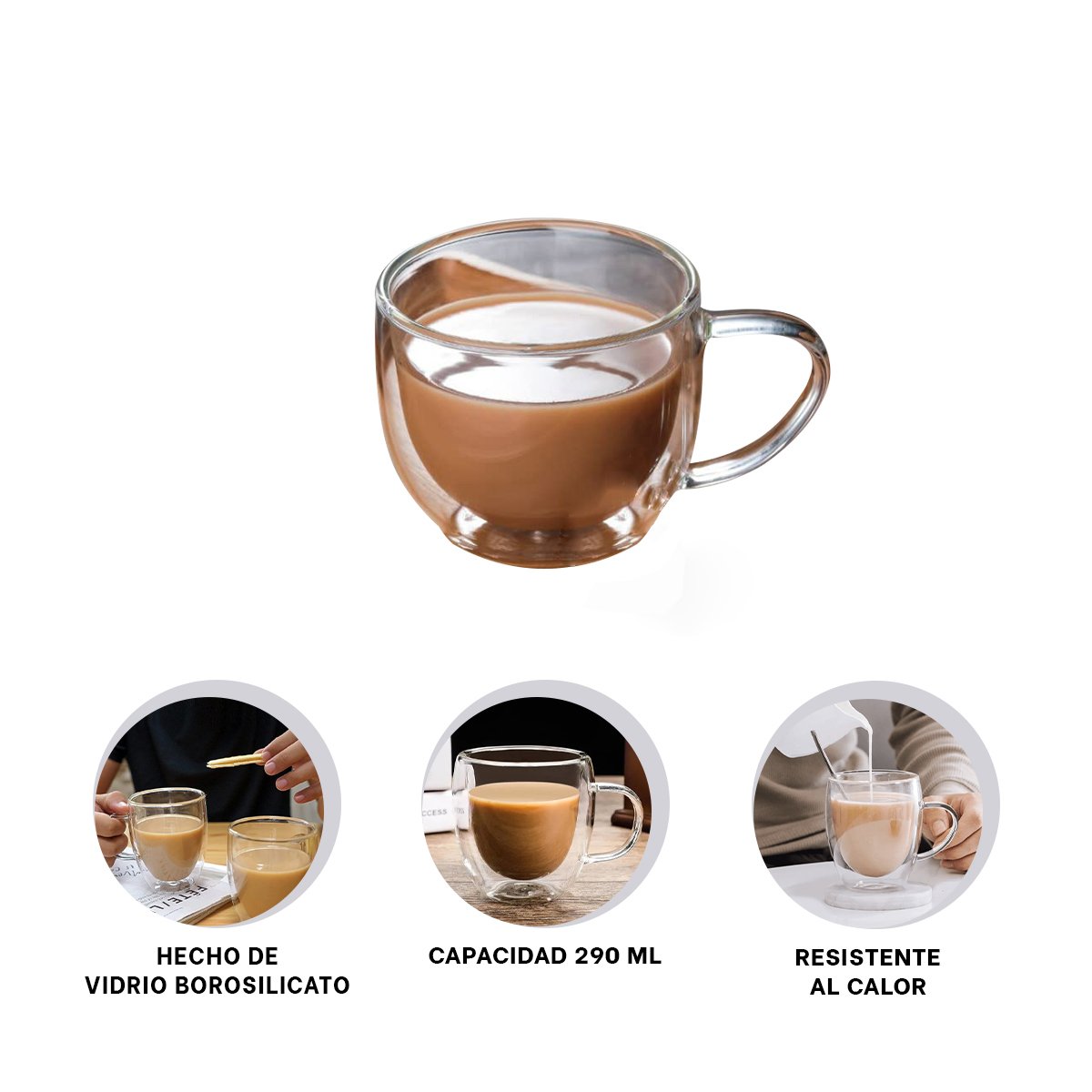TAZA 290 MILILITROS DE VIDRIO DOBLE CAPA CON ACABADO TRANSPARENTE ELEGANTE Y+PAPEL REGALO - 5