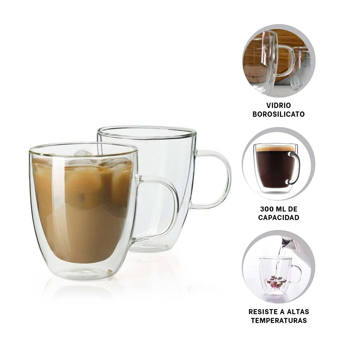 TAZA DE VIDRIO 300 MILILITROS VERSION DOBLE CAPA EN TRANSPARENTE SOFISTICADA Y+POST IT - 5