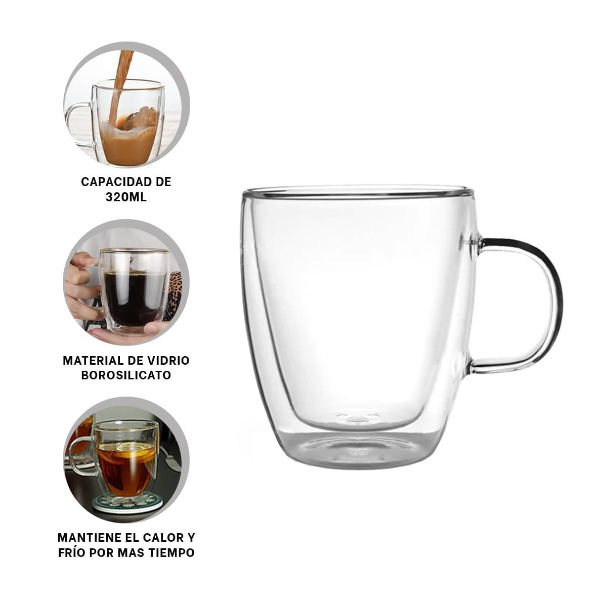TAZA DE VIDRIO 320 MILILITROS VERSION DOBLE CAPA EN TRANSPARENTE SOFISTICADA Y+POST IT - 5