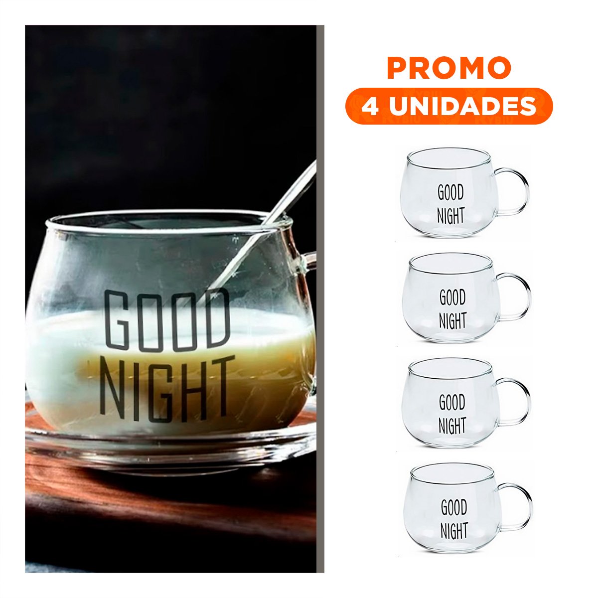 PACK4 COPA CON MENSAJE GOOD NIGHT 350 ML VIDRIO TRANSPARENTE - 1