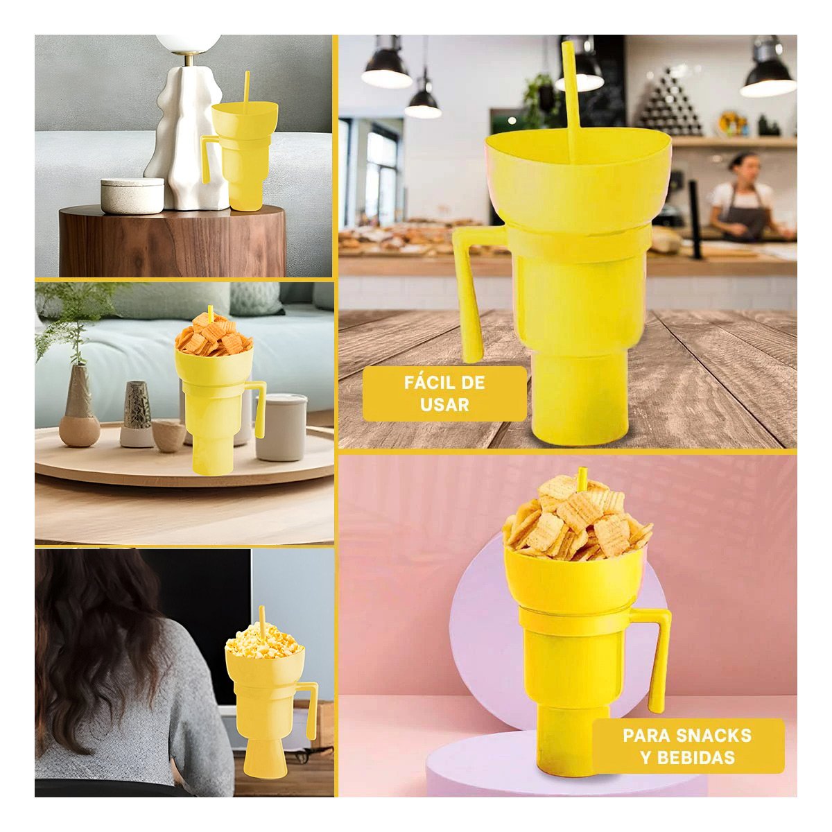 PACK2 COPA AMARILLO 2 EN 1 EN ABS PARA DISFRUTAR SNACKS EN REUNIONES Y+PAPEL REGALO - 3