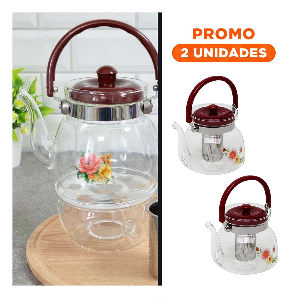 PACK2 RECIPIENTE 850ML TRANSPARENTE CON TAPA GUINDA EN PREPARACION CONSTANTE Y+REGALO STICKER - 1