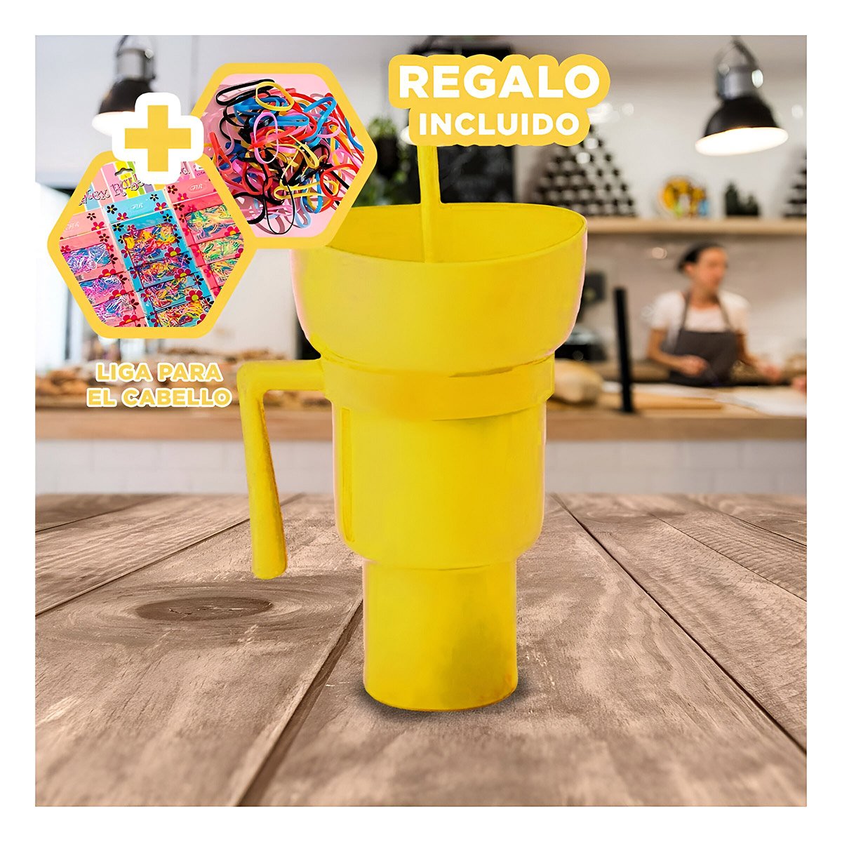 VASO 2 EN 1 PARA SNACKS Y BEBIDAS DE ABS AMARILLO CON FORMA FUNCIONAL ACTUAL Y+LIGAS REGALO - 2