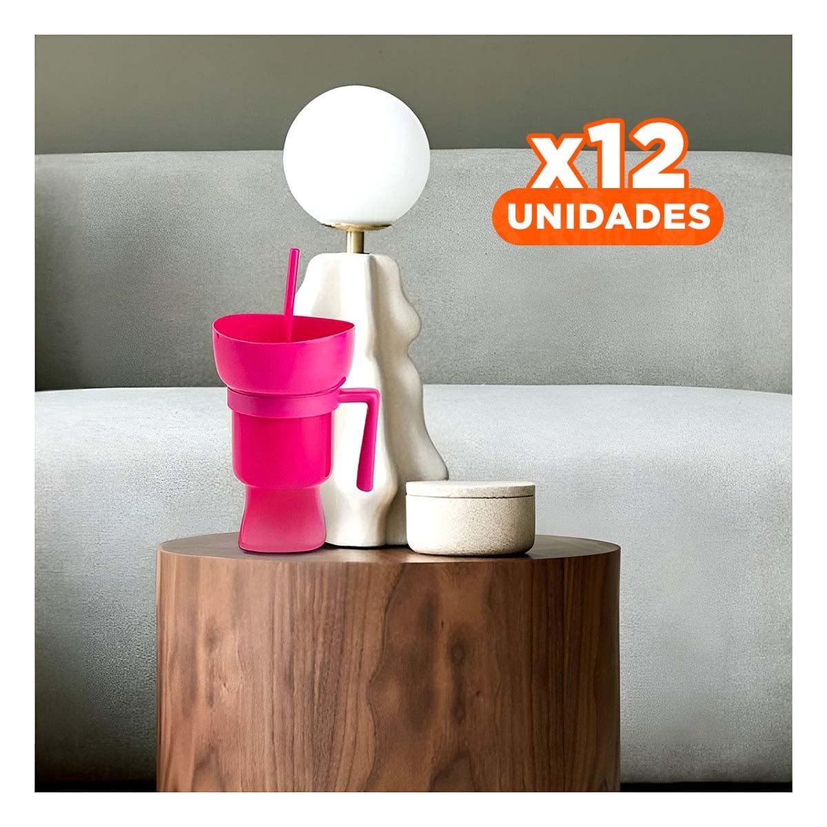 PACK12 RECIPIENTE 2 EN 1 DE ABS ROSADO CON IMAGEN MODERNA Y FUNCIONAL Y+REGALO STICKER - 1