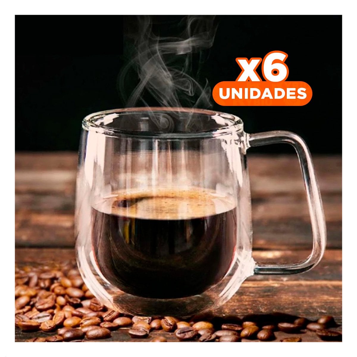 PACK6 VASO ESPRESSO 100 ML DE DOBLE CAPA TRANSPARENTE CON ASA CUADRADA Y+PAPEL REGALO - 1