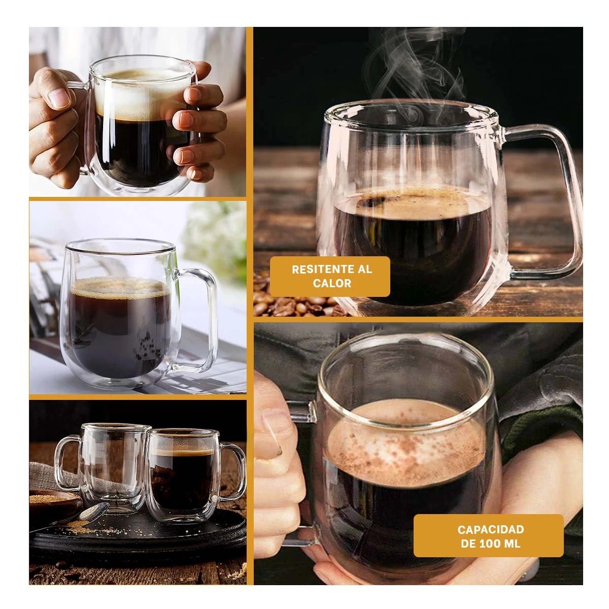 PACK6 VASO ESPRESSO 100 ML DE DOBLE CAPA TRANSPARENTE CON ASA CUADRADA Y+PAPEL REGALO - 3