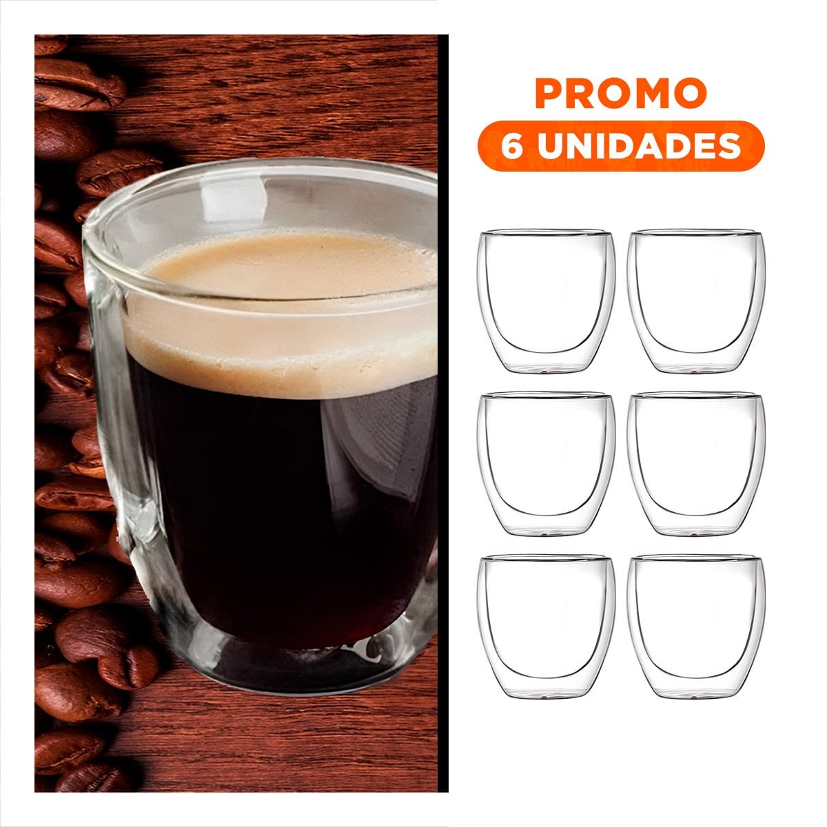PACK6 VASO TRANSPARENTE 100 ML PARA ESPRESSO EN CUERPO DOBLE CAPA BOROSILICATO Y+REGALO STICKER - 1