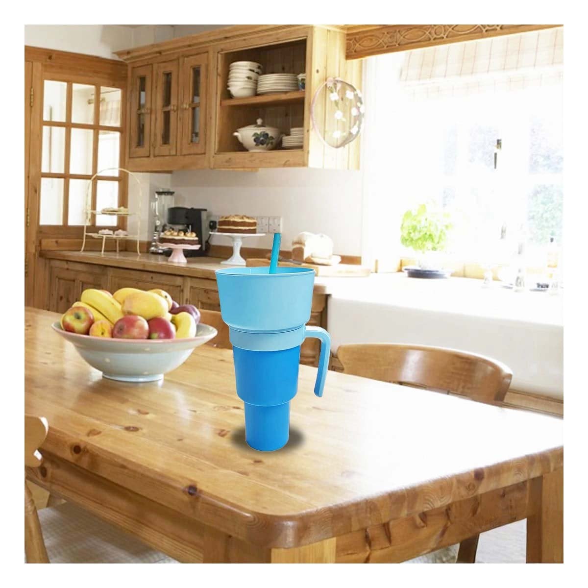 VASO 2 EN 1 PARA BEBIDAS Y SNACKS EN ABS CELESTE CON ESTILO PRACTICO Y USO DIARIO - 1