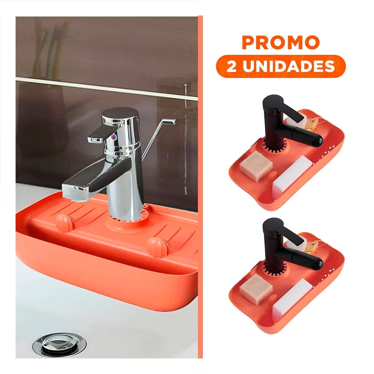 PACK2 PROTECCION DEL LAVADERO CON ACCESORIO EN SILICONA ANARANJADO Y+REGALO STICKER - 1