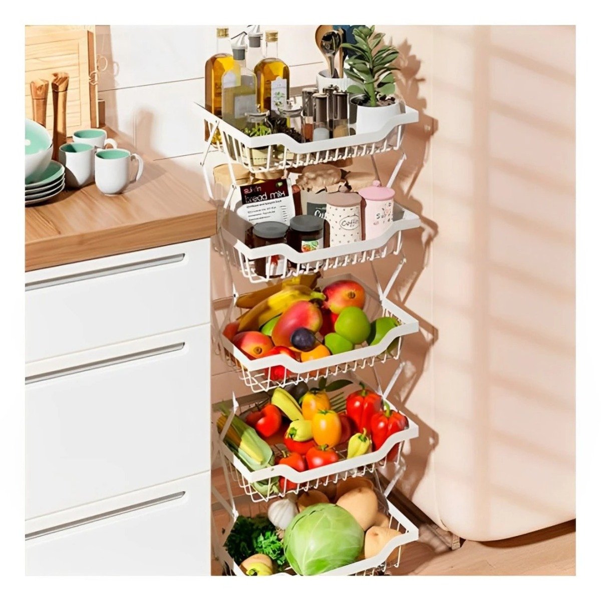 VERDULERO EN ACERO INOXIDABLE DE 5 PISOS COLOR BLANCO PARA ORGANIZACION DIARIA Y+REGALO STICKER - 2