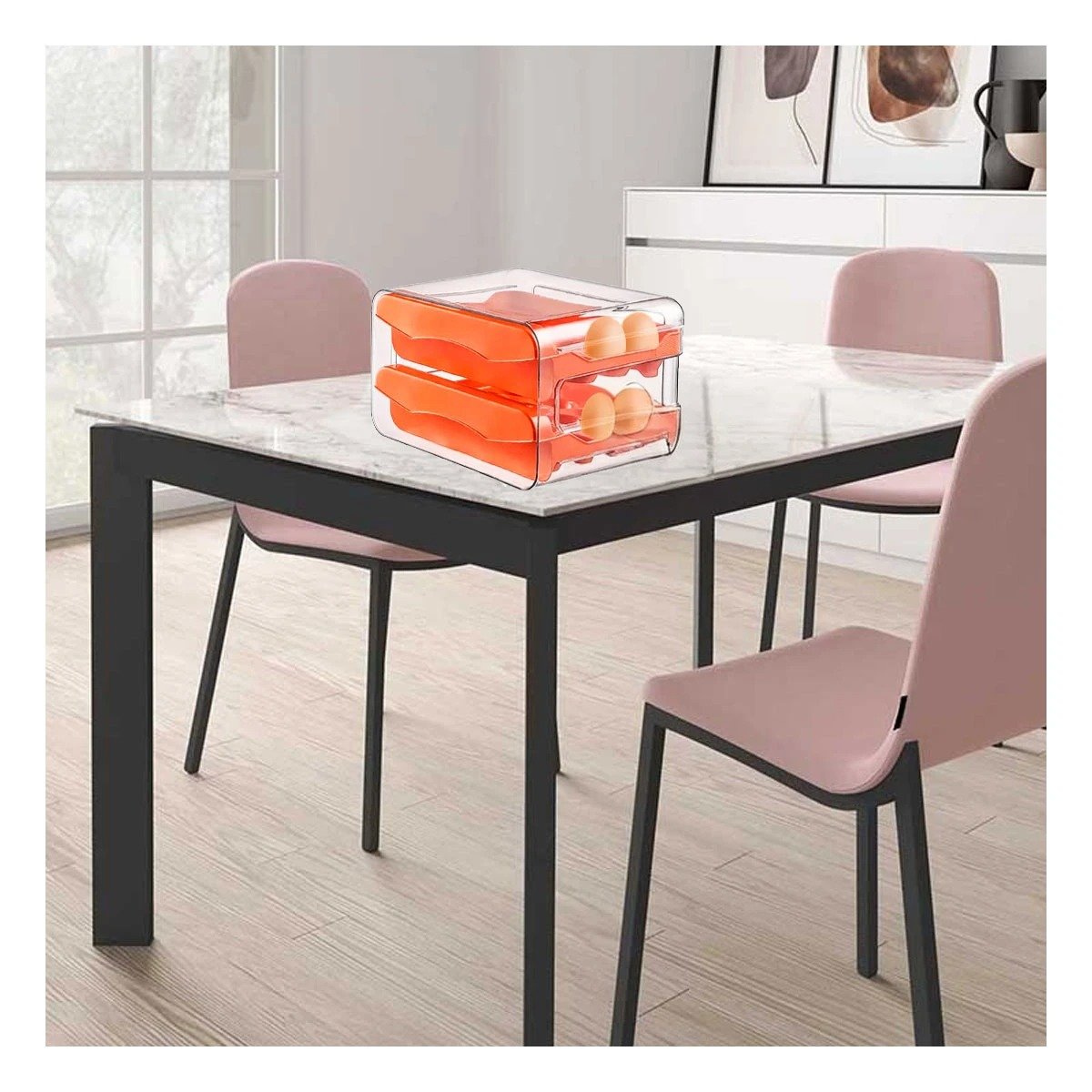 PACK2 CONTENEDOR PARA HUEVOS EN ANARANJADO INTEGRADO CON SISTEMA DOBLE ACRILICO Y+PAPEL REGALO - 5
