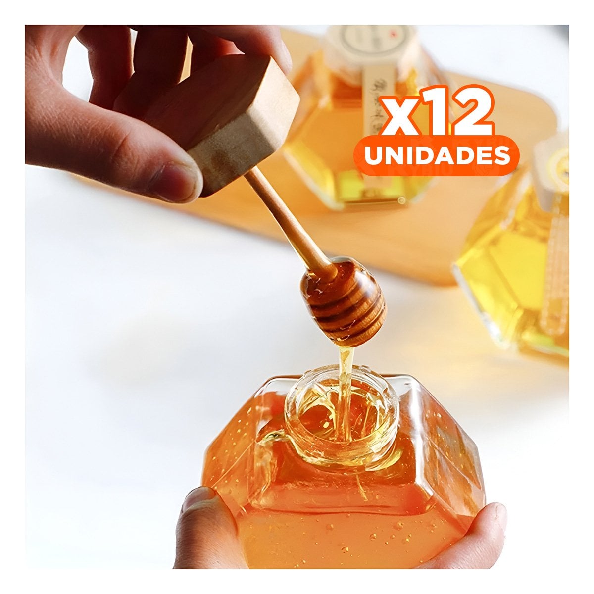 PACK12 ENVASE PARA COCINA EN VIDRIO 380ML CON TAPA DE MADERA Y+REGALO STICKER - 1