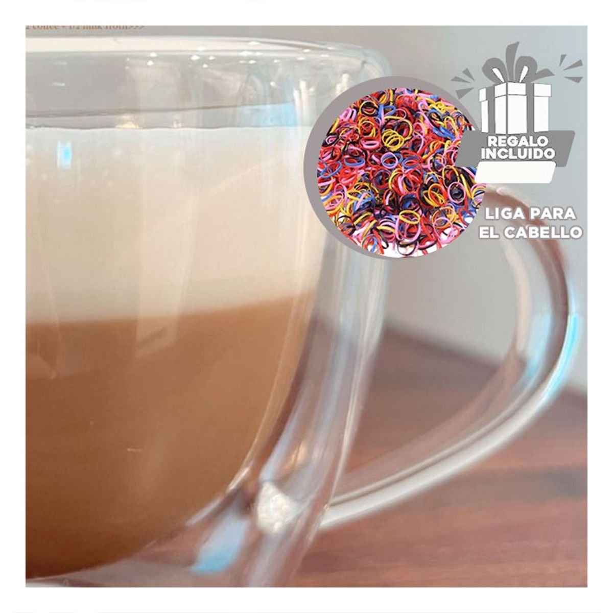 TAZA DOBLE CAPA 290 MILILITROS CON VIDRIO TRANSPARENTE TOQUE DECORATIVO Y+LIGAS REGALO - 2