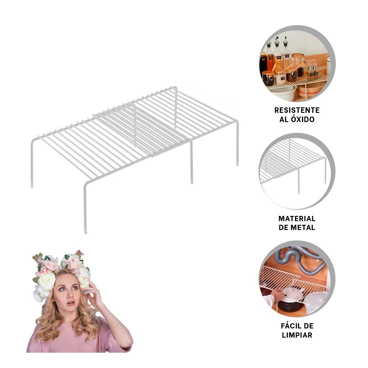 REJILLA DE COCINA BLANCO FABRICADA EN METAL CON SOPORTE DE 6 PATAS EXPANDIBLE Y+LIGAS REGALO - 5