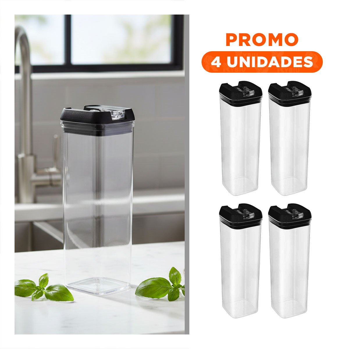 PACK4 TARRO ACRILICO PARA CONDIMENTOS TAPA PALANCA NEGRO 1900ML - 1