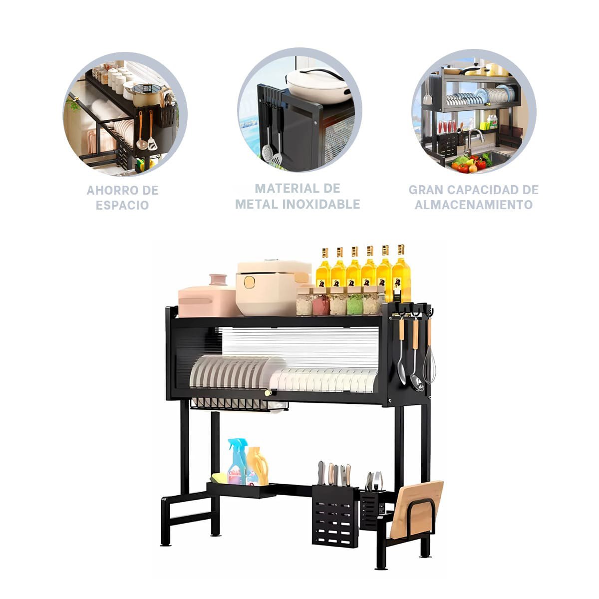 ESCURRIDOR ELEGANTE 85CM COCINA DOBLE NIVEL CON BASE RESISTENTE NEGRO YPOST IT - 5