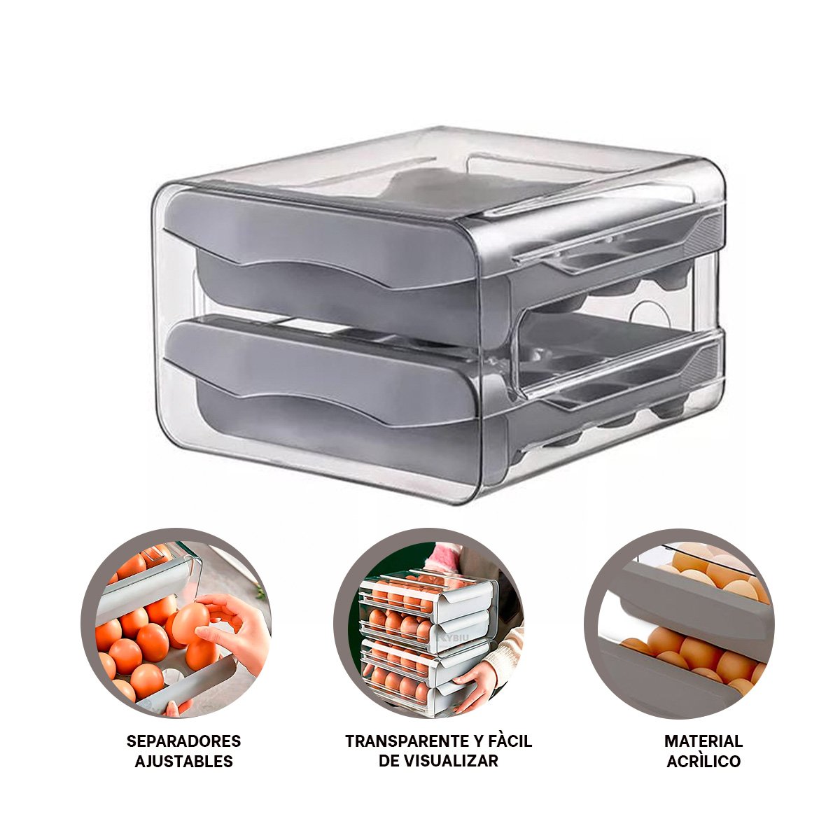ORGANIZADOR EN PLOMO PARA HUEVOS CON SISTEMA INTERNO DOBLE ACRILICO Y+PAPEL REGALO - 5