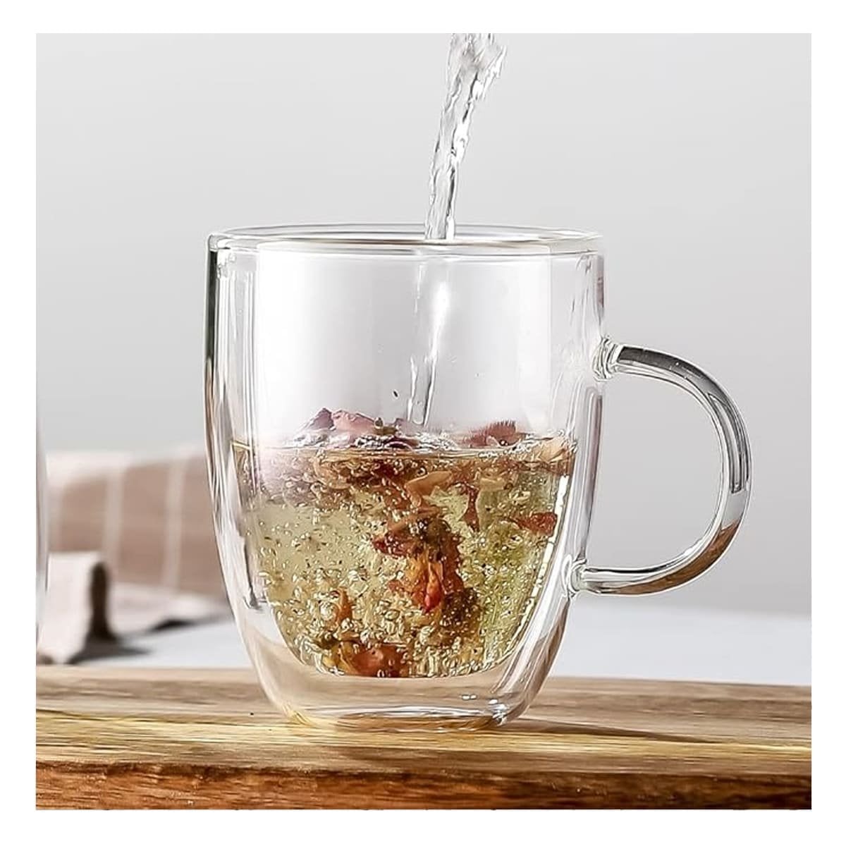 TAZA 320 MILILITROS DE VIDRIO DOBLE CAPA CON ACABADO TRANSPARENTE ELEGANTE Y+PAPEL REGALO - 1