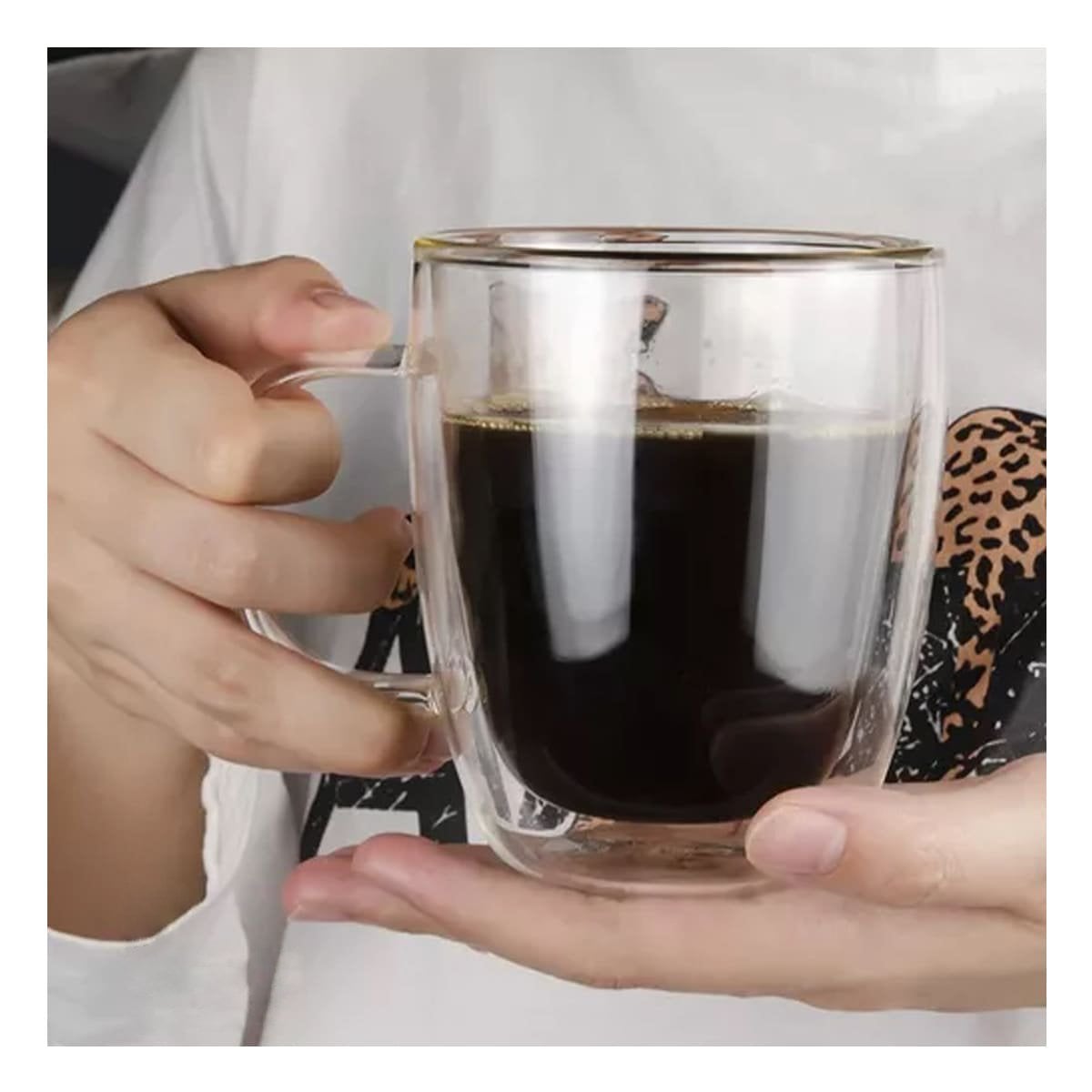 TAZA 320 MILILITROS DE VIDRIO DOBLE CAPA CON ACABADO TRANSPARENTE ELEGANTE Y+PAPEL REGALO - 2