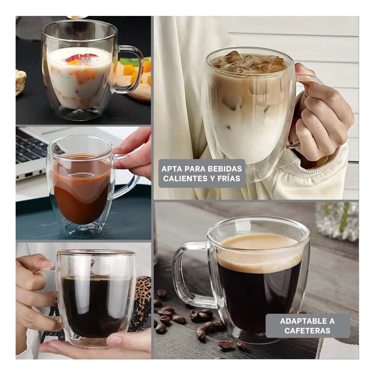 TAZA 320 MILILITROS DE VIDRIO DOBLE CAPA CON ACABADO TRANSPARENTE ELEGANTE Y+PAPEL REGALO - 3