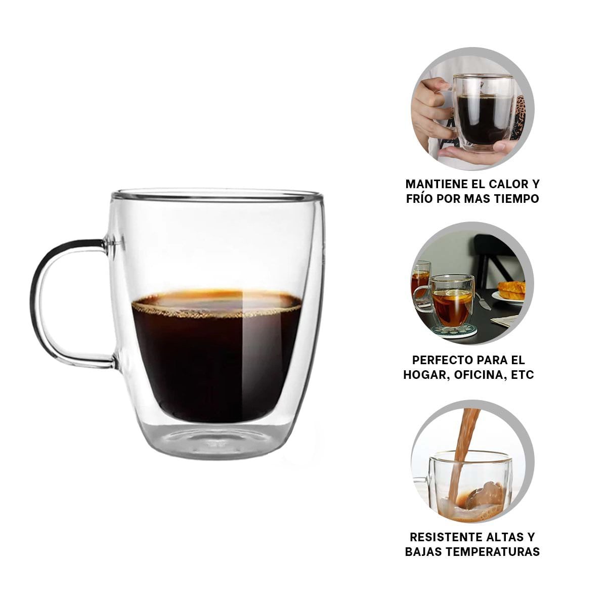 TAZA 320 MILILITROS DE VIDRIO DOBLE CAPA CON ACABADO TRANSPARENTE ELEGANTE Y+PAPEL REGALO - 5