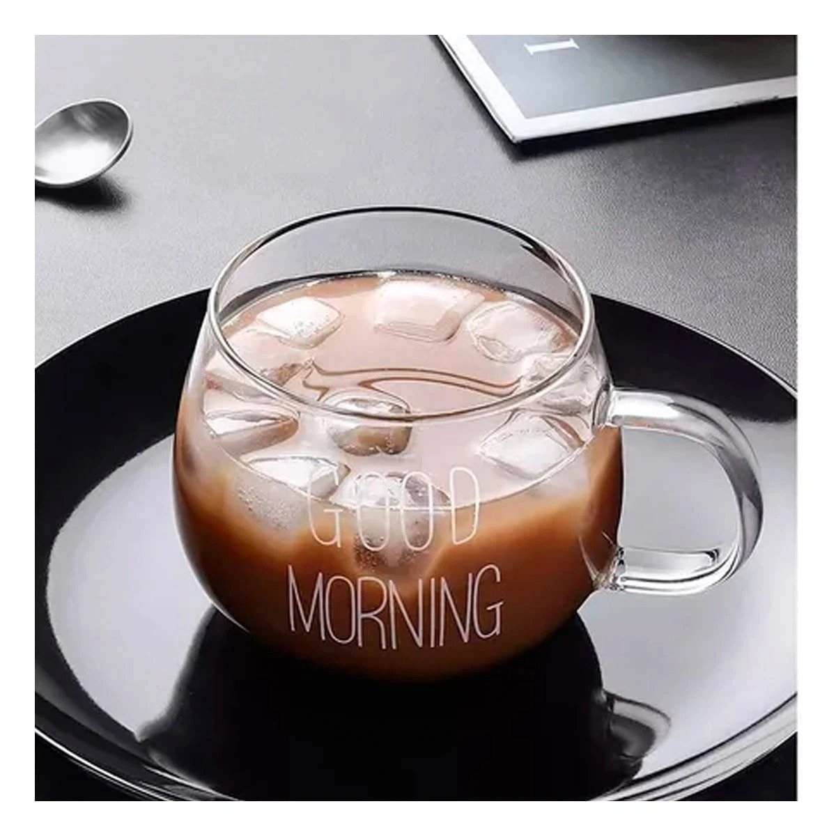 PACK2 COPA 350 ML DE VIDRIO EN COLOR TRANSPARENTE CON MENSAJE GOOD MORNING - 5