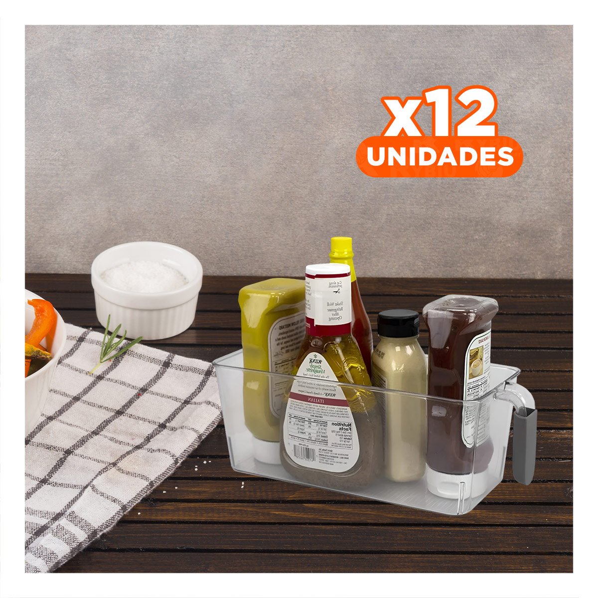 PACK12 BANDEJA DE COCINA RECTANGULAR CON ASA PARA REFRIGERADOR PLOMO Y+REGALO STICKER - 1
