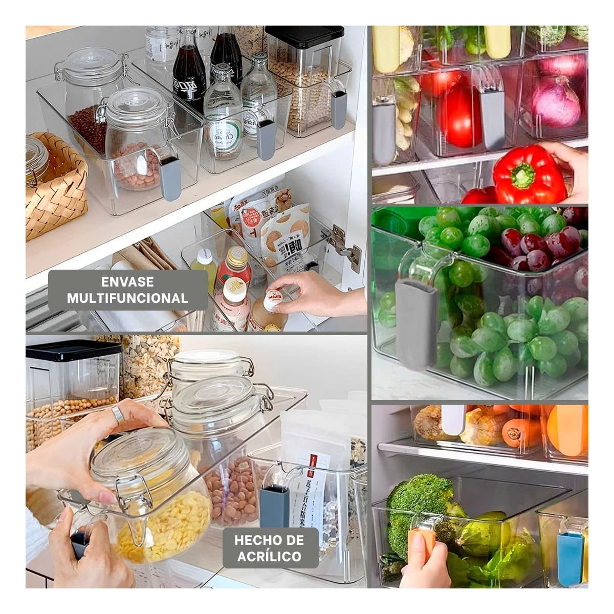 CONTENEDOR RECTANGULAR CON ASA PARA REFRIGERADOR EN ACRILICO ASA PLOMO Y+LIGAS REGALO - 1