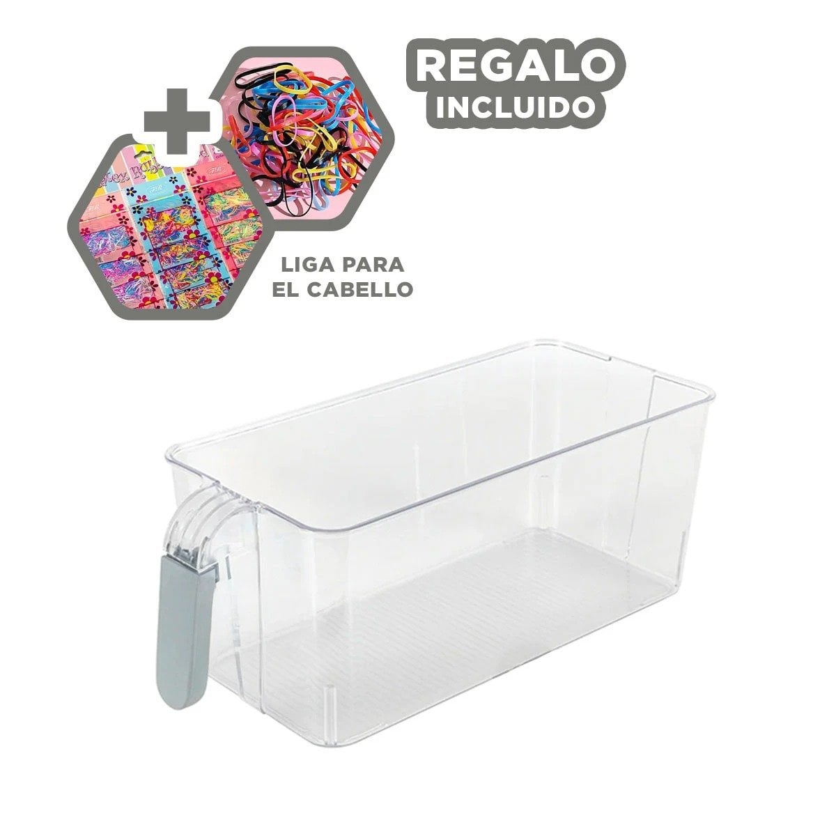 CONTENEDOR RECTANGULAR CON ASA PARA REFRIGERADOR EN ACRILICO ASA PLOMO Y+LIGAS REGALO - 2