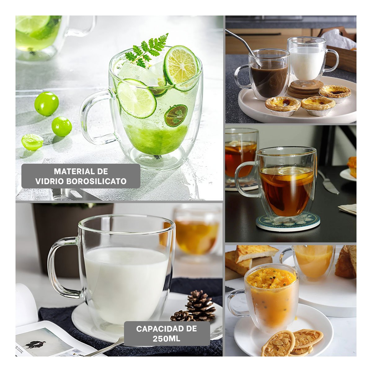 PACK6 VASO ESTRUCTURA DE DIMENSIONES 8X8X11CM TRANSPARENTE VIDRIO DE 250ML Y+PAPEL REGALO - 3