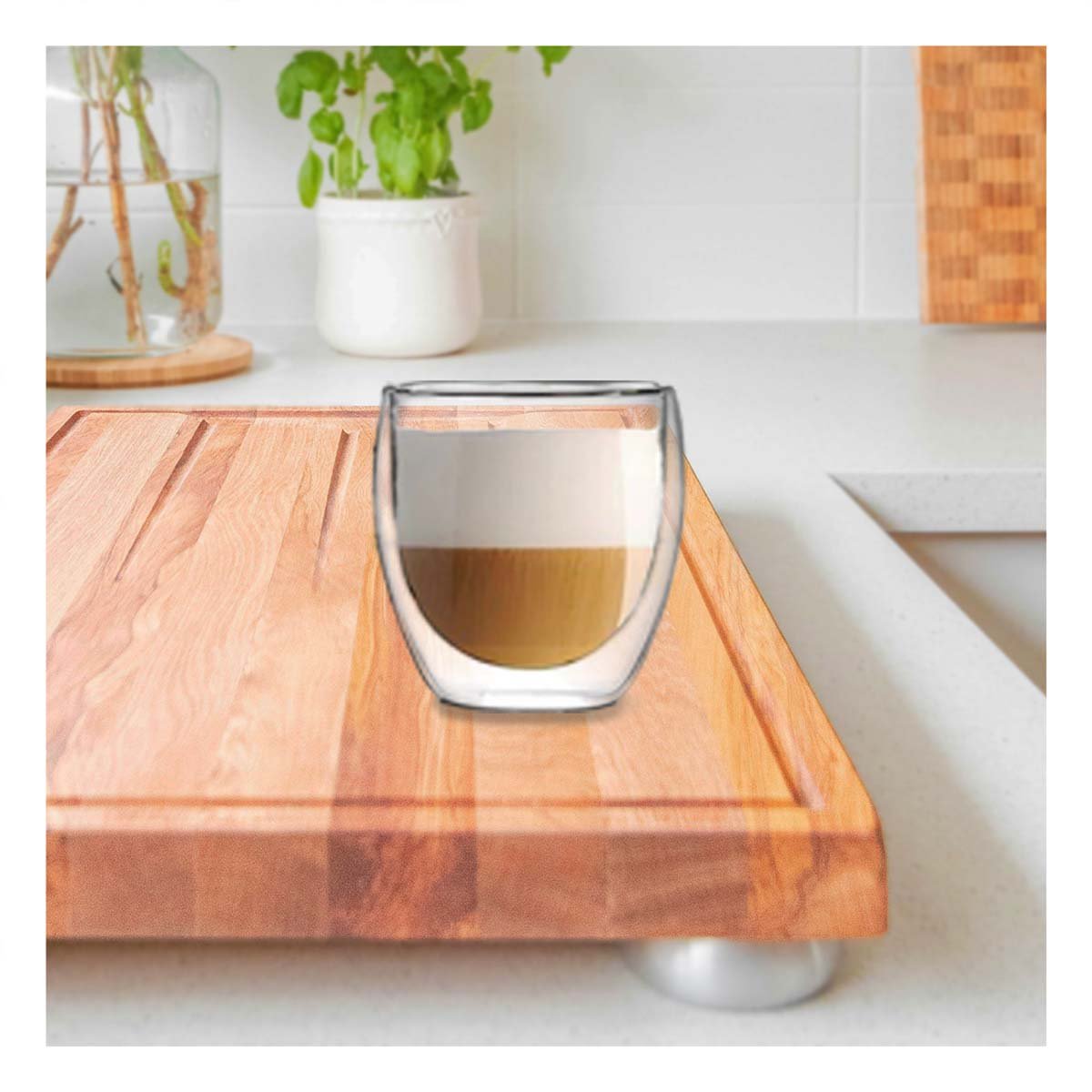 TAZA EN VIDRIO COLOR TRANSPARENTE 100 ML ESTILO ESPRESSO DOBLE CAPA Y+REGALO STICKER - 2