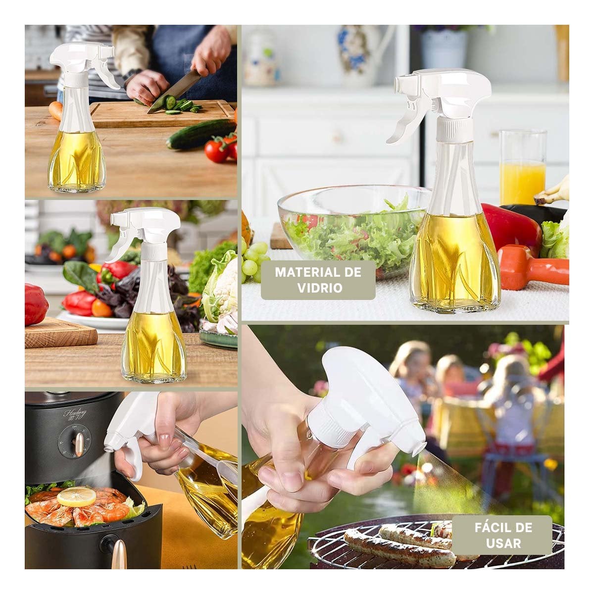 PACK4 RECIPIENTE DE ACEITE SPRAY 240ML BLANCO FUNCIONAL Y COMODO PARA COCINA YREGALO STICKER - 2