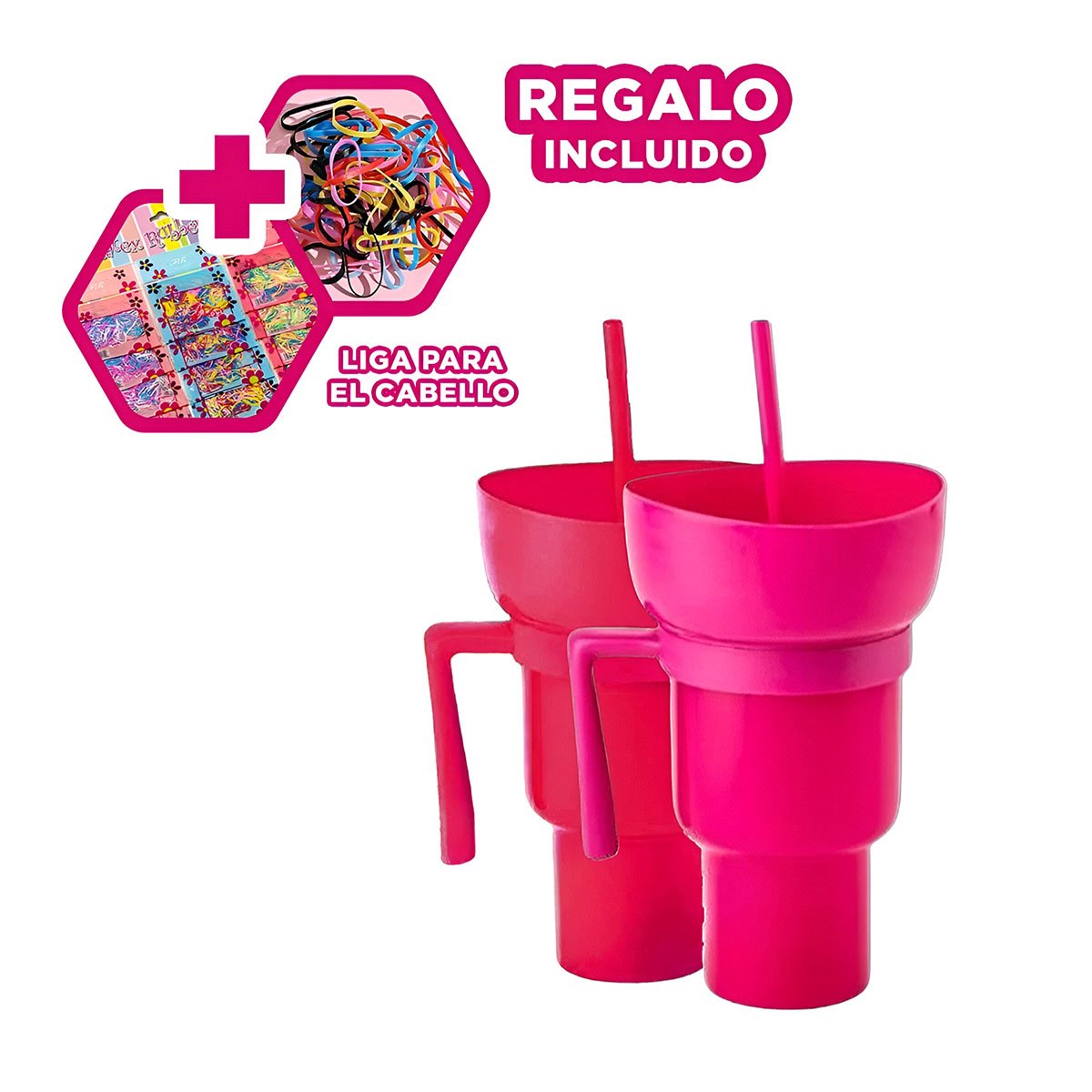 VASO 2 EN 1 PARA SNACKS Y BEBIDAS DE ABS ROSADO CON FORMA FUNCIONAL ACTUAL Y+LIGAS REGALO - 2