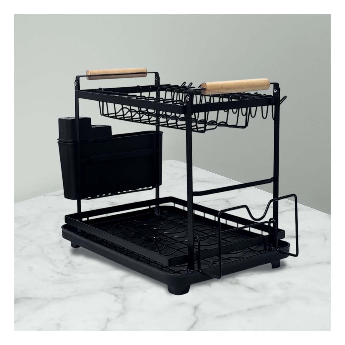 ESCURRIDOR ELEGANTE PARA PLATOS VASOS Y UTENSILIOS CON MADERA NEGRO YPOST IT - 1