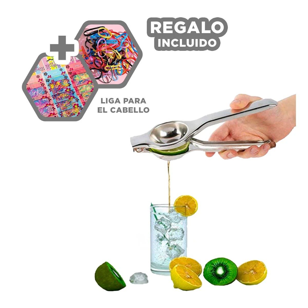 EXPRIMIDOR METAL EN COLOR PLATEADO PARA LIMON CON DIMENSIONES 21 CM X 6 CM Y+LIGAS REGALO - 2