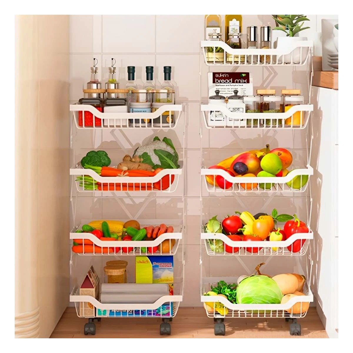 VERDULERO PLEGABLE CON ACERO INOXIDABLE 5 PISOS COLOR BLANCO PARA COCINA MODERNA Y+POST IT - 1