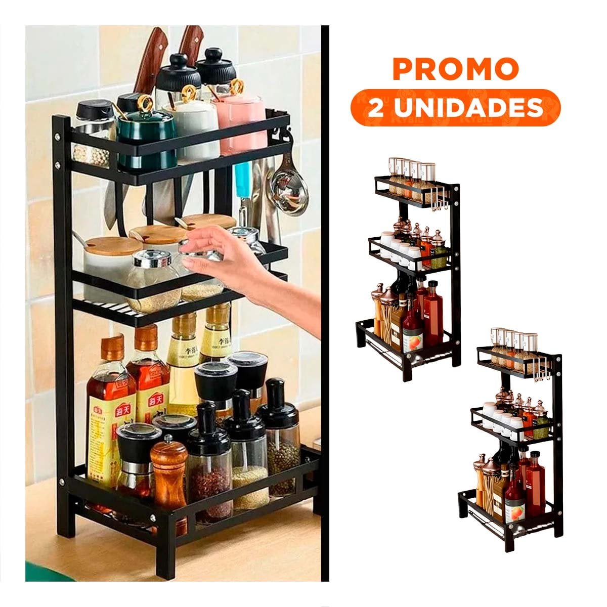 PACK2 ESTANTERIA ORDENADORA NEGRO EN ACERO INOXIDABLE 3 NIVELES Y+REGALO STICKER - 1
