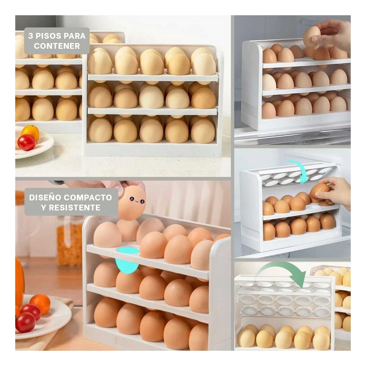 ORGANIZADOR TRES NIVELES BLANCO CON CAPACIDAD PARA 30 HUEVOS Y+LIGAS REGALO - 1