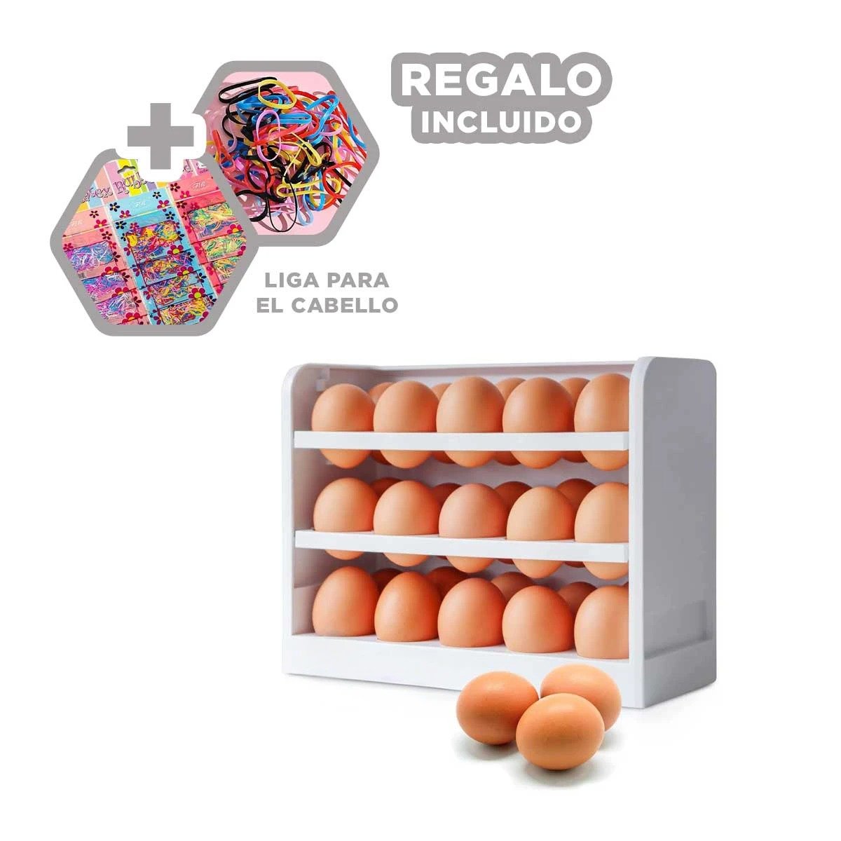 ORGANIZADOR TRES NIVELES BLANCO CON CAPACIDAD PARA 30 HUEVOS Y+LIGAS REGALO - 2