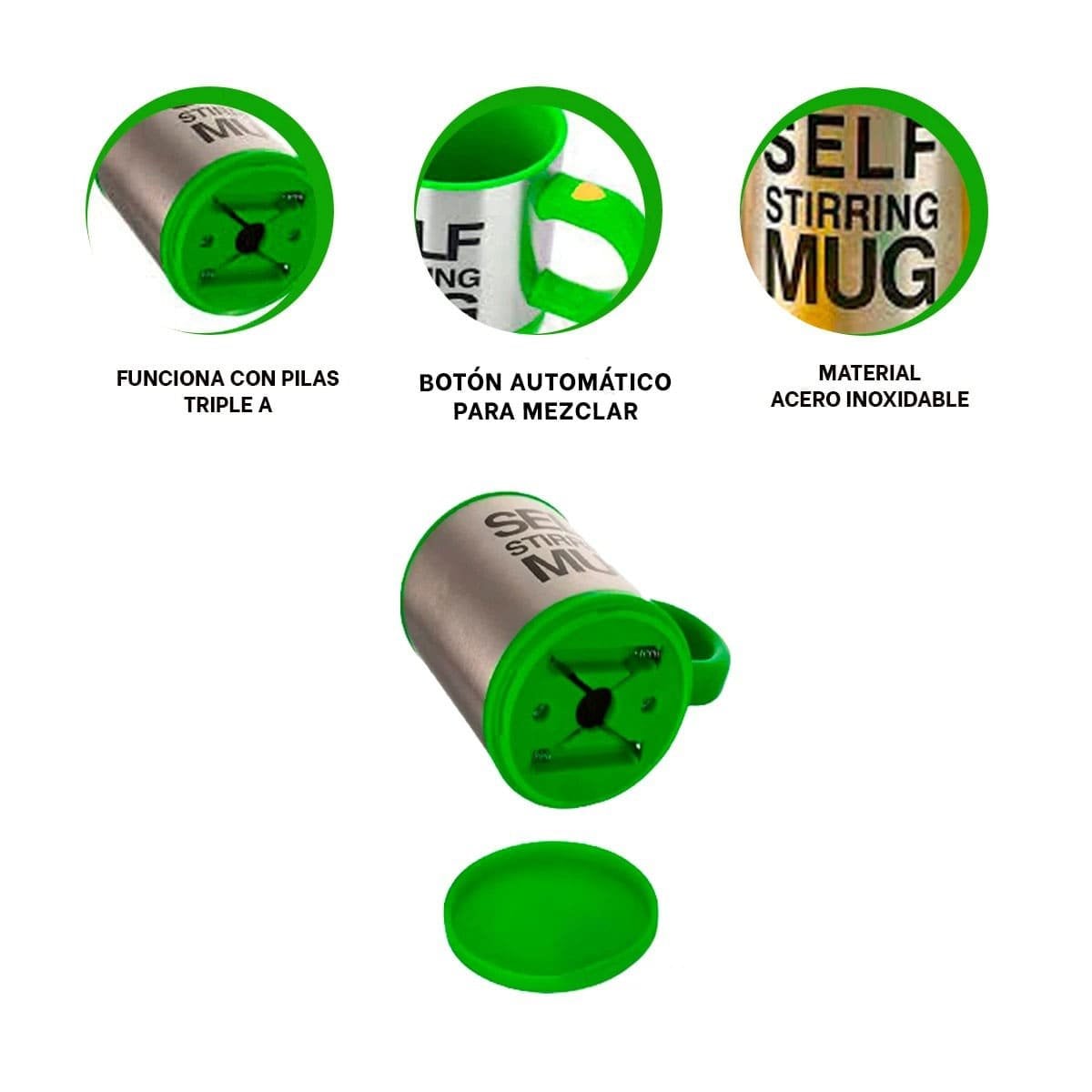 MEZCLADOR ELECTRICO 400 ML CON 2 PILAS AAA PARA BEBIDAS Y BATIDOS VERDE Y+PAPEL REGALO - 5