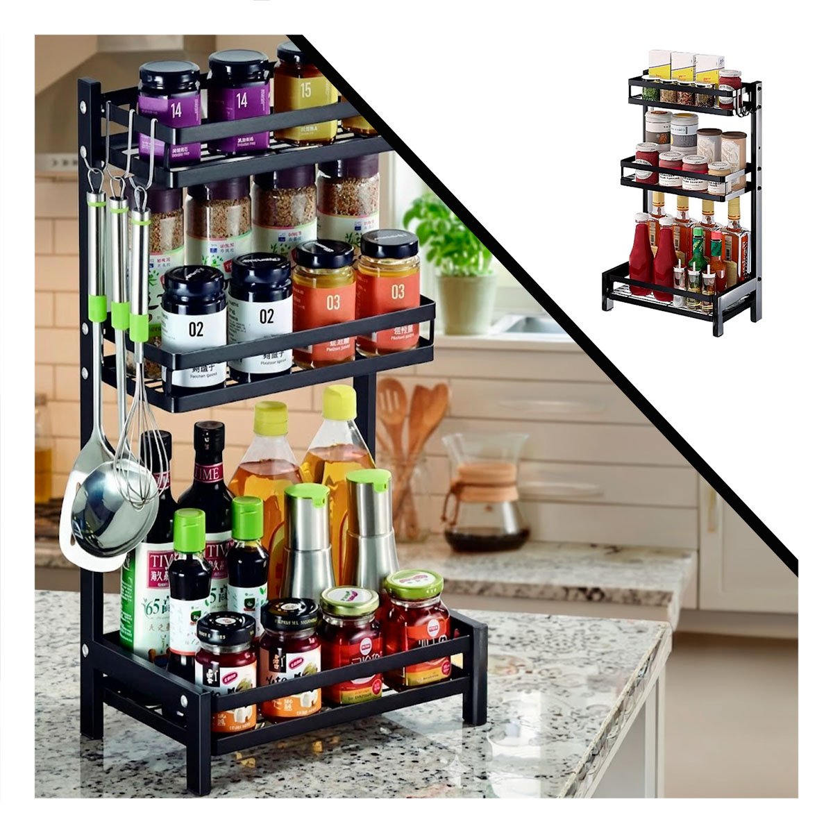 RACK ORGANIZADOR NEGRO CON 3 NIVELES FABRICADO EN ACERO INOXIDABLE RESISTENTE Y+POST IT - 5