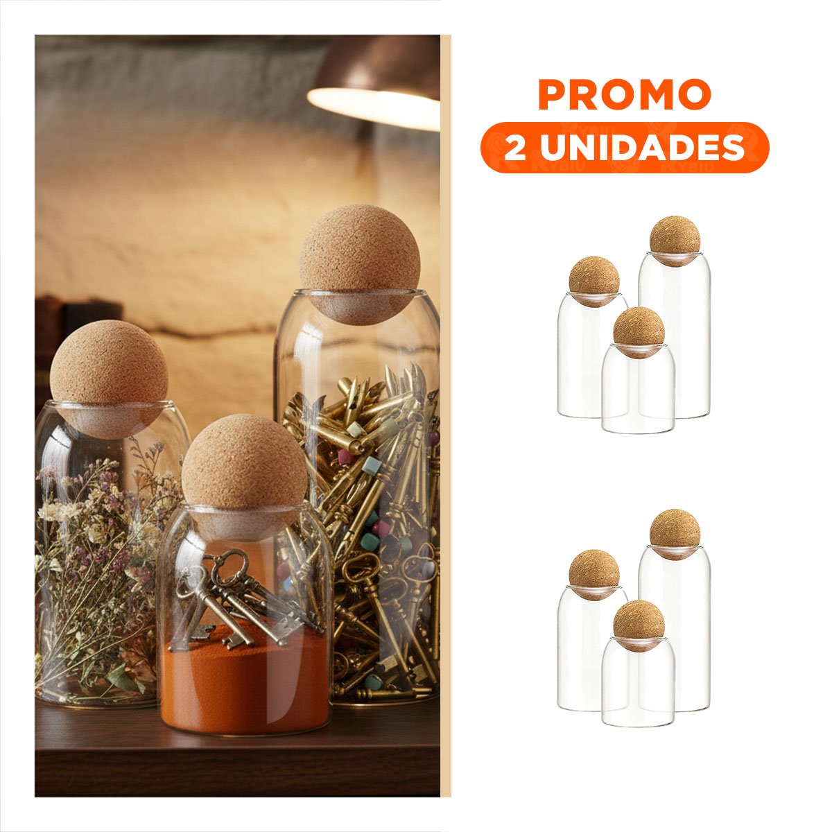 PACK2 ENVASES DE VIDRIO CON TAPA CORCHO ESFERA PARA HOGAR 550ML 750ML 1200ML YREGALO STICKER - 1