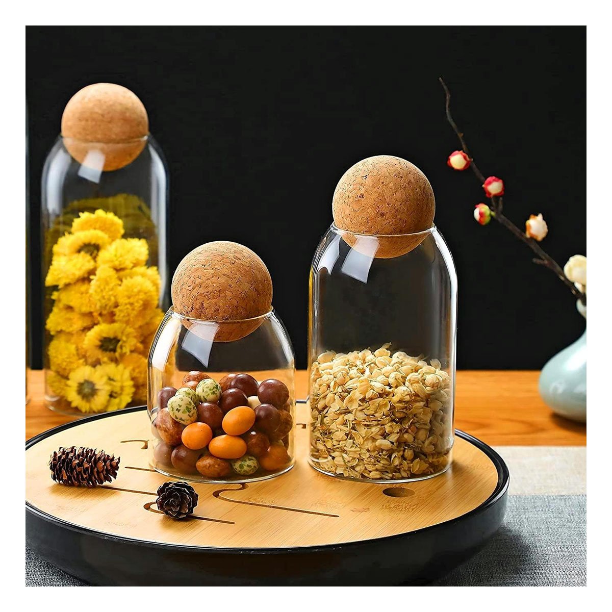 PACK2 ENVASES DE VIDRIO CON TAPA CORCHO ESFERA PARA HOGAR 550ML 750ML 1200ML YREGALO STICKER - 5