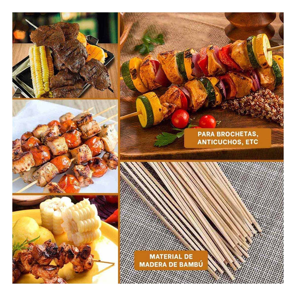 PACK6 BROCHETAS DE BAMBU COLOR NATURAL PARA EVENTOS Y REUNIONES 30CM 85UNID Y+PAPEL REGALO - 3