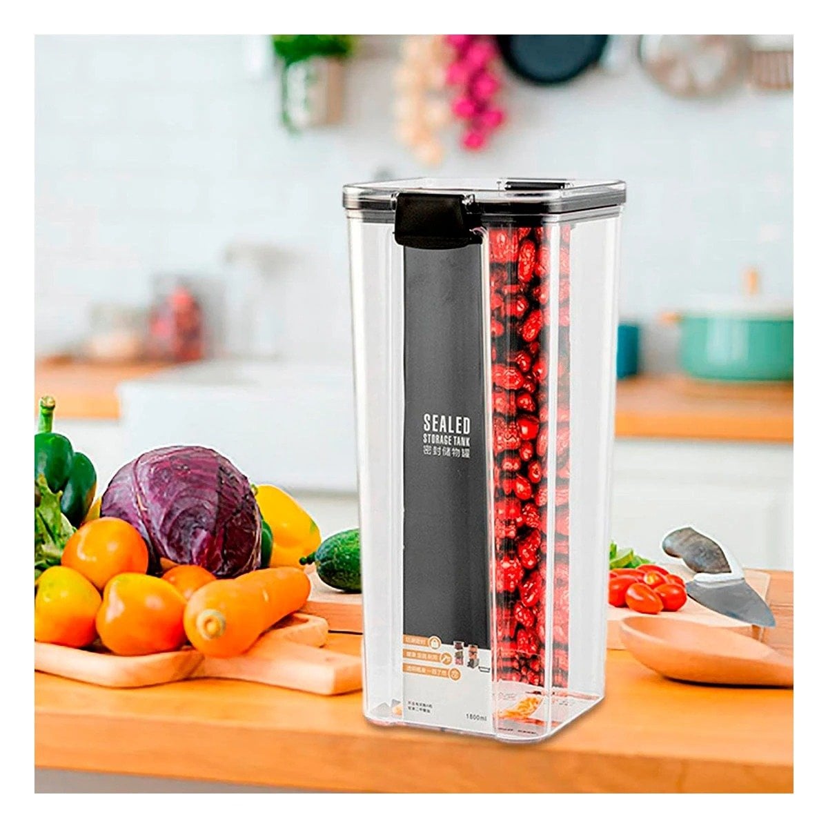CONTENEDOR DE 24CM X 9CM X 9CM EN ACRILICO 1800 ML CON TAPA DE BORDE NEGRO Y+POST IT - 1
