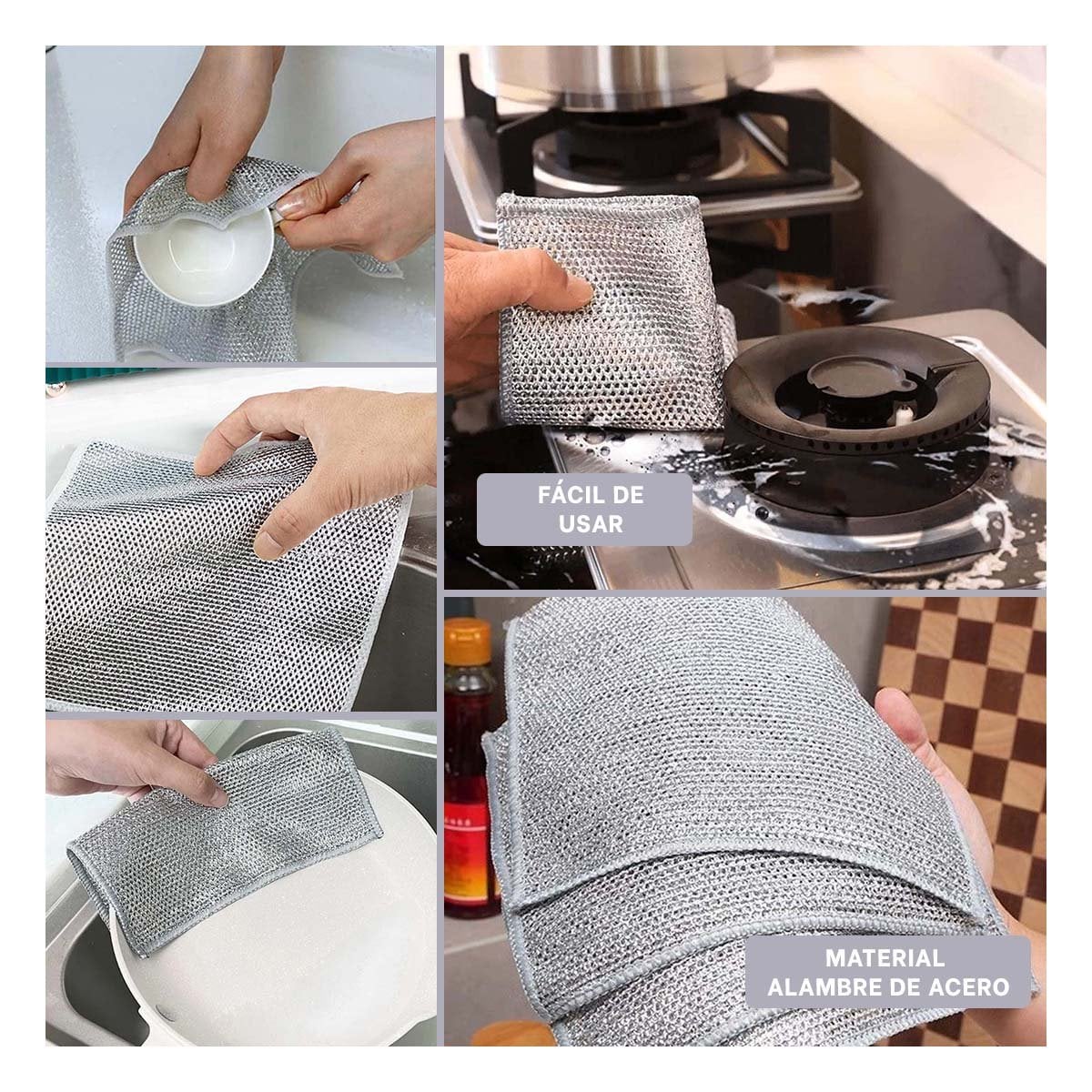 TRAPOS DURADEROS MULTIUSO PARA COCINA Y HOGAR 10 PZS 20X20CM PLOMO YPAPEL REGALO - 3